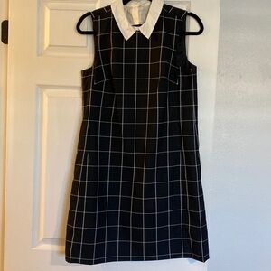Halogen Black and White Checkered Collared Sleeveless Dress